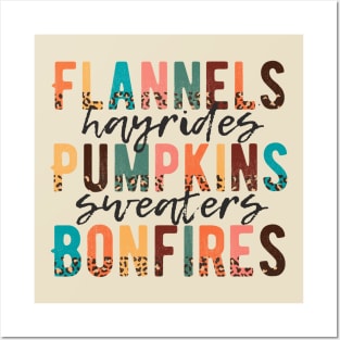 Flannels Hayrides Pumpkins Sweaters Bonfires Posters and Art